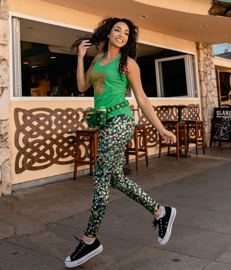 Tipsy Elves Women's St. Patrick's Day Clusterluck Mid Waisted Leggings Size Medium - Image 5